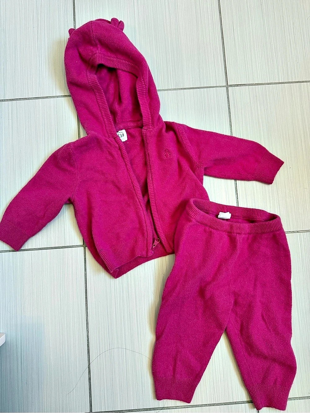 Baby Gap Fuzzy Pink Bear Ear Hoodie and Pants Set 6-12 Months
